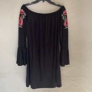 black suede dress with rose embroidery